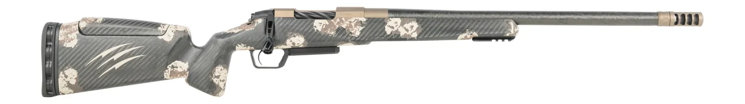 Fierce Firearms CT Rival XP 2.0 25 Creedmoor 20" Carbon Fiber Threaded Barrel, Smoked Bronze Cerakote Titanium Drilled & Tapped Receiver, Integral Rail Forend, Desert Shadow Camo Adj Comb Carbon Fibe