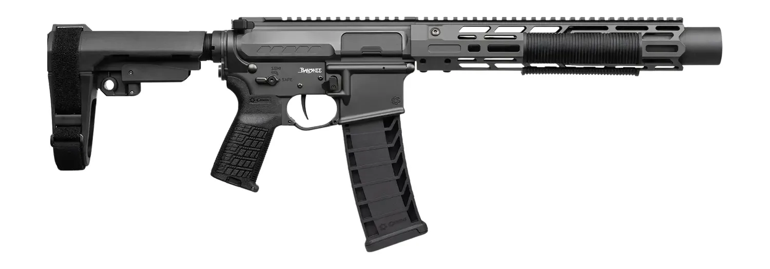 CMMG 94A68CD-TNG Zeroed Banshee Mk4 9mm Luger 33+1 6.50" Black Nitride Threaded Barrel, Tungsten Cerakote Aluminum Receiver w/Picatinny Rail, M-LOK Handguard, Black Polymer CMMG RipBrace, CMMG Zeroed