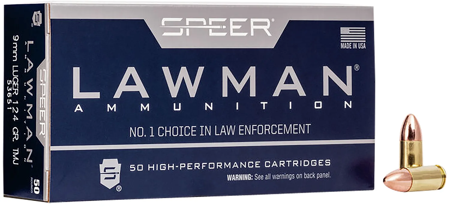 Speer 53651 Lawman 9mmLuger 124gr Total Metal Jacket 50 Per Box/20 Case