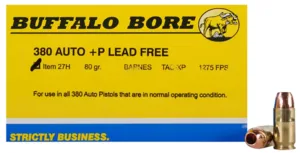 Buffalo Bore Ammunition 27H20 Buffalo-Barnes Strictly Business 380ACP +P 80gr Barnes TAC-XP Lead Free 20 Per Box/12 Case