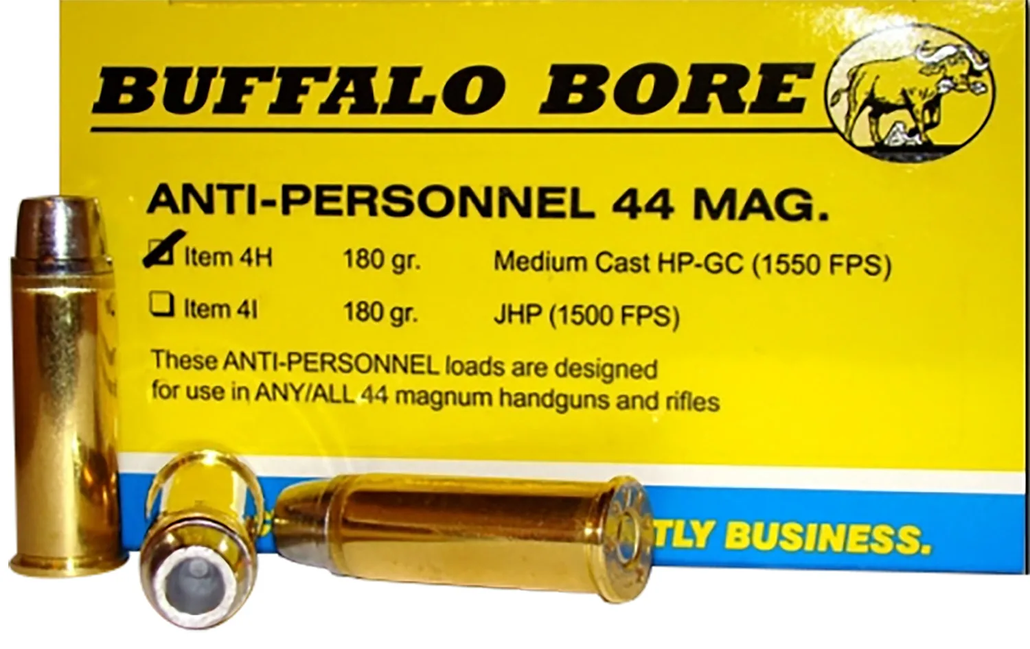 Buffalo Bore Ammunition 4H20 Anti-Personnel Strictly Business 44Rem Mag 180gr Medium Cast Hollow Point 20 Per Box/12 Case