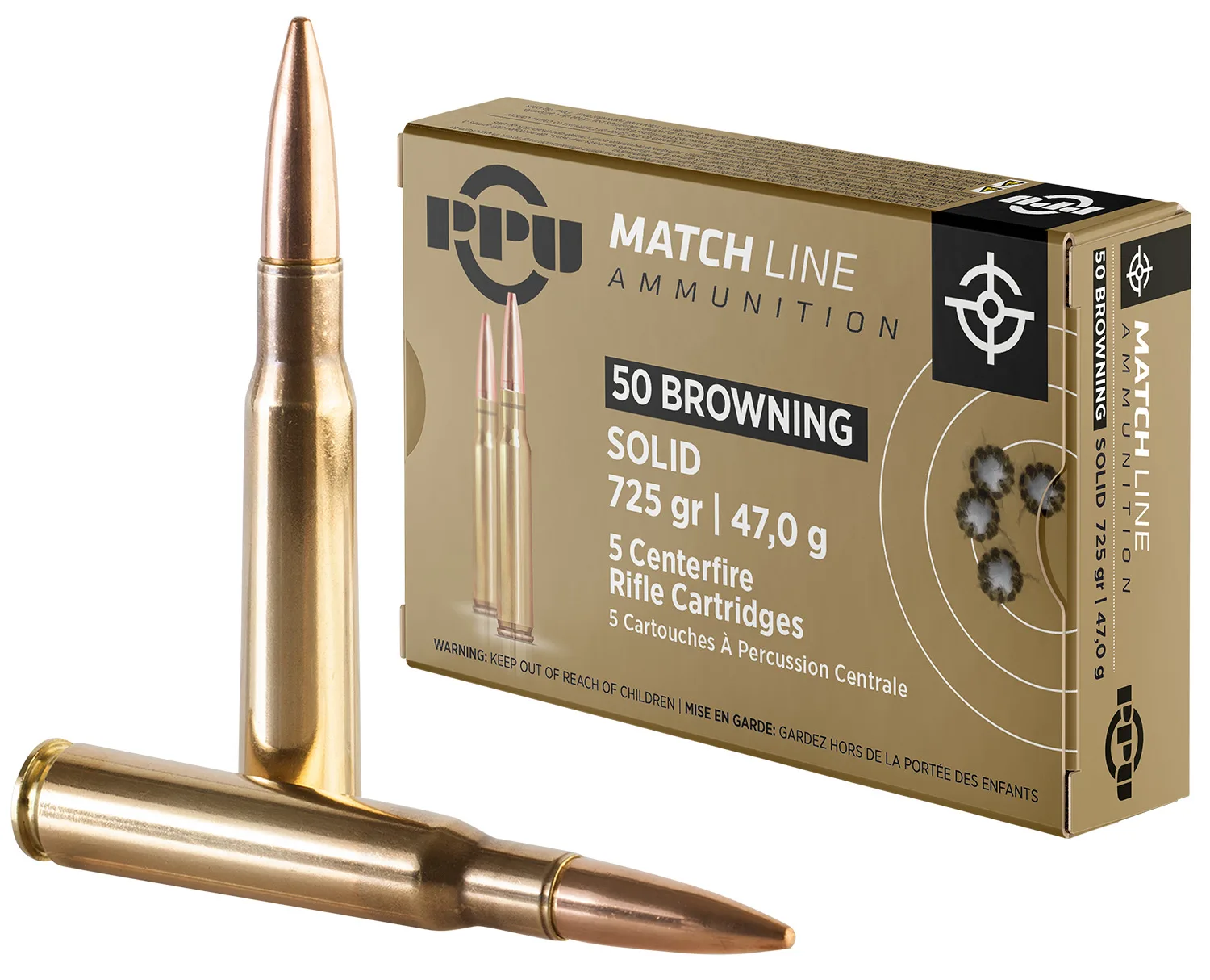PPU PPM50 Match  50BMG 725gr Full Metal Jacket Solid 5 Per Box/20 Case