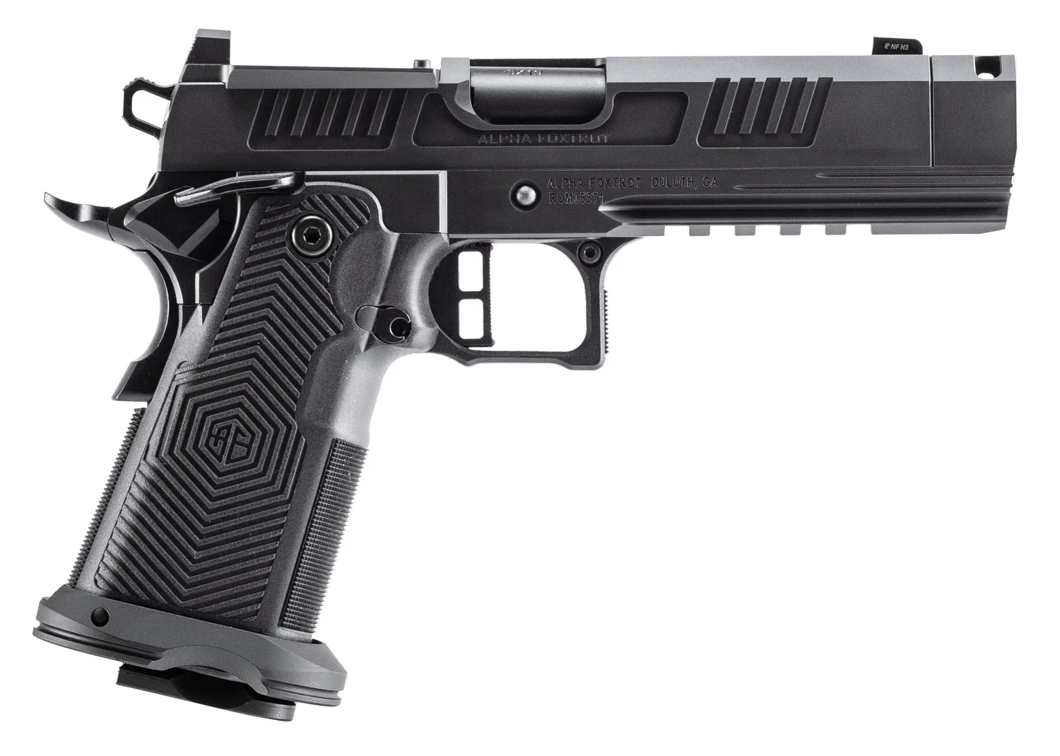 Alpha Foxtrot AA39X4CIG-XDBK13 AF1911 Romulus 45 ACP 13+1 4.25" Black DLC Stainless Steel Threaded Compensated Barrel, Optic Ready/Serrated Slide & Frame w/Beavertail & Picatinny Rail, RMR/RMSc Footpr