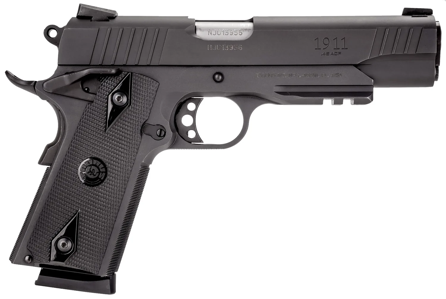 Taurus 1191101B1 1911 Full Size Frame 45 ACP 8+1 5" Matte Stainless Steel Barrel, Matte Black Serrated Steel Slide & Frame w/Beavertail & Picatinny Rail, Black Checkered Polymer Grip, Right Hand