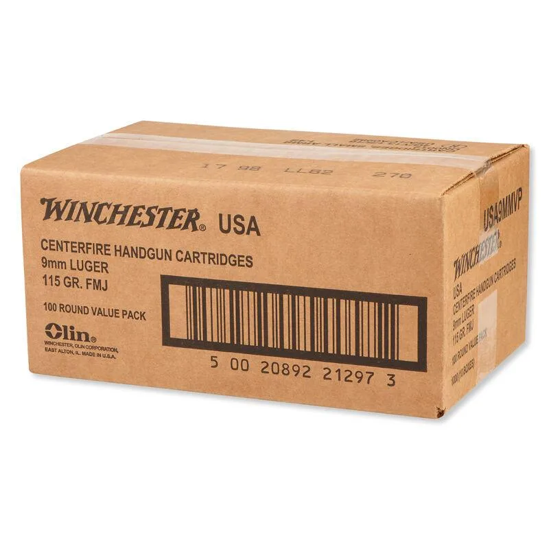 Winchester USA Handgun Ammunition 9mm Luger 115 gr. FMJ 1190 fps 1000/case
