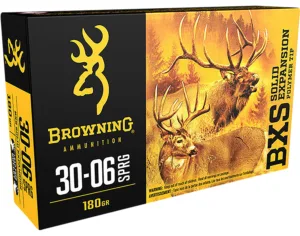 Browning Ammo B192430061 BXS Copper Expansion 30-06Springfield 180gr Lead Free Solid Expansion Polymer Tip 20 Per Box/10 Case