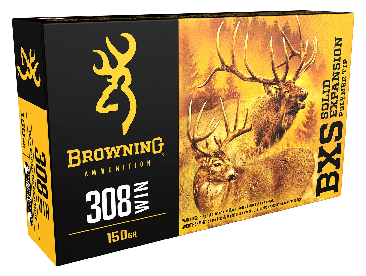 Browning Ammo B192403081 BXS Copper Expansion 308Win 150gr Lead Free Solid Expansion Polymer Tip 20 Per Box/10 Case