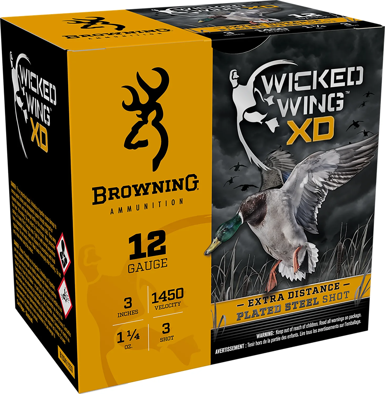 Browning Ammo B193411233 Wicked Wing XD  12Gauge 3" 1 1/4oz 3Shot 25 Per Box/10 Case
