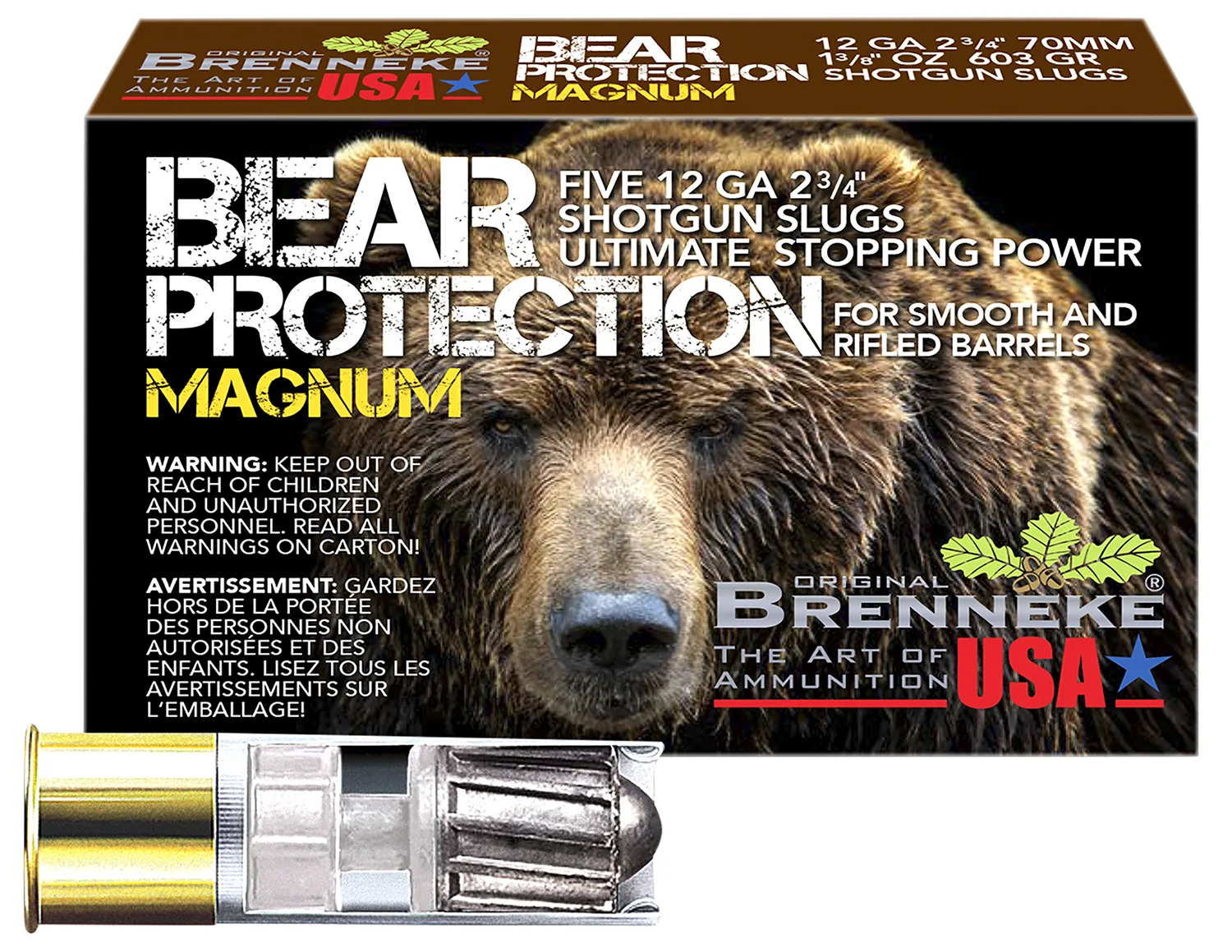 Brenneke SL122BPM Bear Protection  12Gauge 2.75" 1 3/8oz Slug Shot 5 Per Box/50 Case
