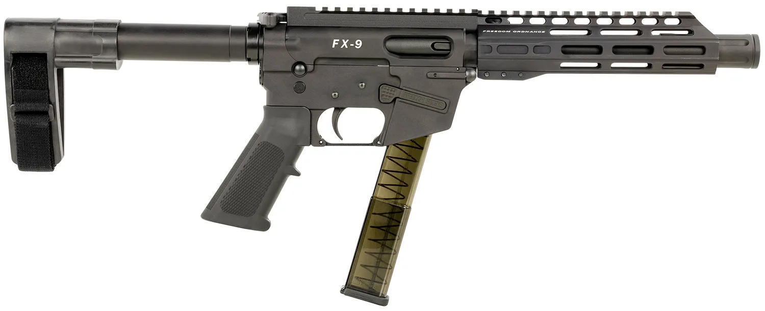 FREEDOM ORDNANCE FX9P8SBM FX-9 9mm Luger 31+1 8" Black Nitride Steel Barrel, M-LOK Handguards, Black Anodized Aluminum Picatinny Rail Receiver, Black SB Mini Brace, AR15 Grip