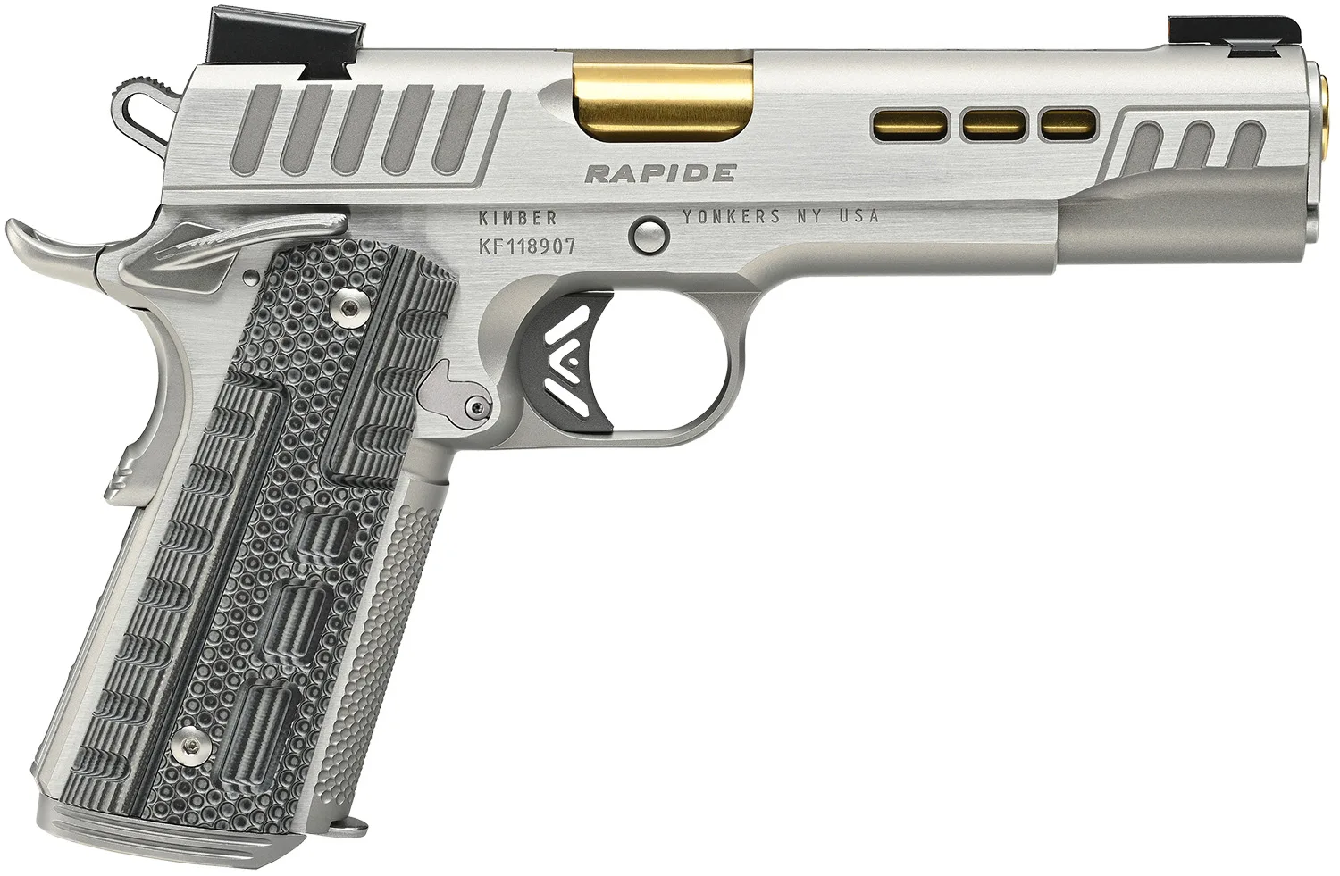 Kimber Mfg.,inc 3000423CA Rapide Dawn (CA) (MA) 45 ACP 8+1 5" KimPro Silver Front and Rear Serrations Stainless Steel Slide Gray/black Rapide G10 Grip