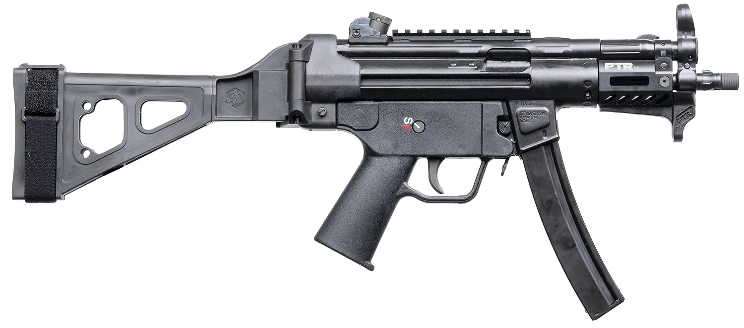 PTR 9RS BR 9mm Luger 30+1 6" Black Nitride 3-Lug Threaded Barrel, M-LOK Handguard, Black Parkerized Aluminum Picatinny Rail Receiver, SB Tactical Brace, Black Polymer Grip