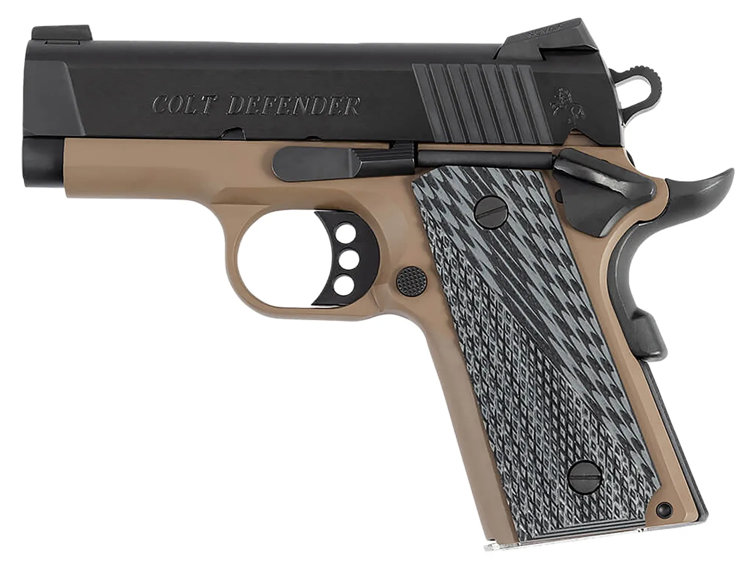 Colt Mfg O7800XEFDE Defender 45 ACP 7+1 3" Black Carbon Steel Serrated Slide, Flat Dark Earth Aluminum Frame w/Beavertail, G10 Grip