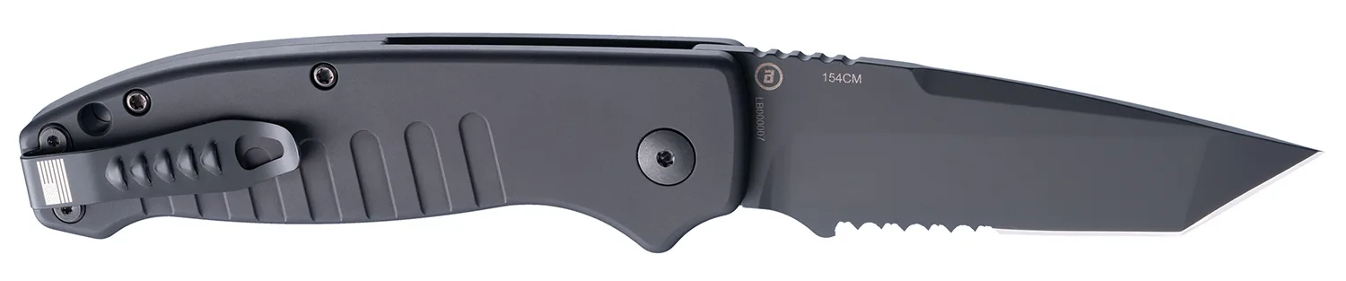 Hogue 64120 Ballista  3.50" Folding Tanto Part Serrated Black Cerakote 154CM SS Blade, Matte Black w/Fluted Texture Aluminum Handle