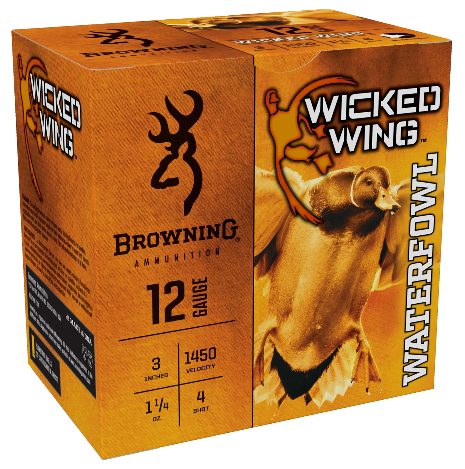 Browning Ammo B193421234 Wicked Wing  12Gauge 3" 1 1/4oz 4Shot 25 Per Box/10 Case