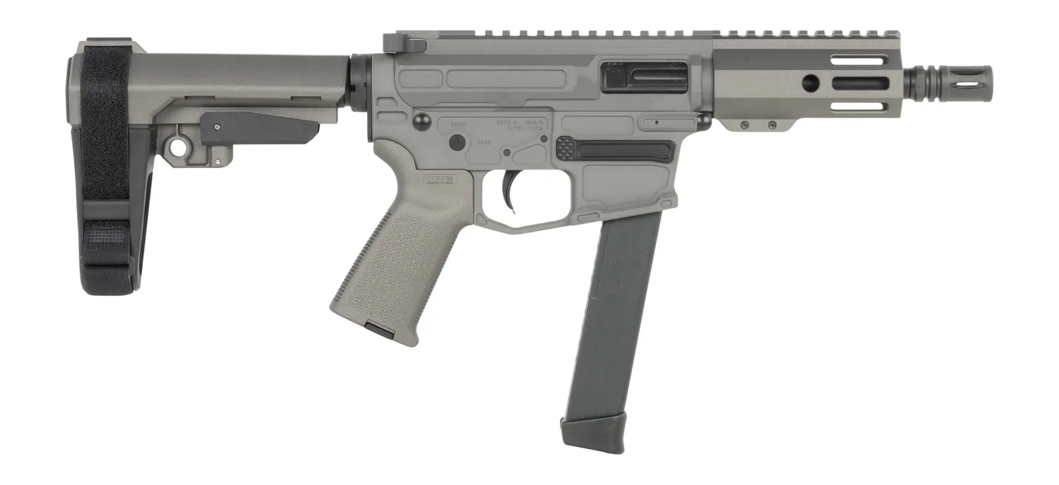 Shark Coast Tactical SCC06780SP9NGY Sneeky Pete 9mm Luger 30+1 5.50" Black Melonite Threaded Barrel, Gray Cerakote Receiver, SB Tactical SBA3 Brace