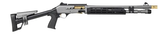 Panzer Arms PAM4CSGGTMFSS M4 Speed Pro 12 Gauge Semi-Auto 3" 5+1 18.50" Gray Ported Barrel, Gray w/Gold Titanium Accents Aluminum Receiver w/Picatinny Rail, M-LOK Handguard, Skeleton Stock, Black Poly