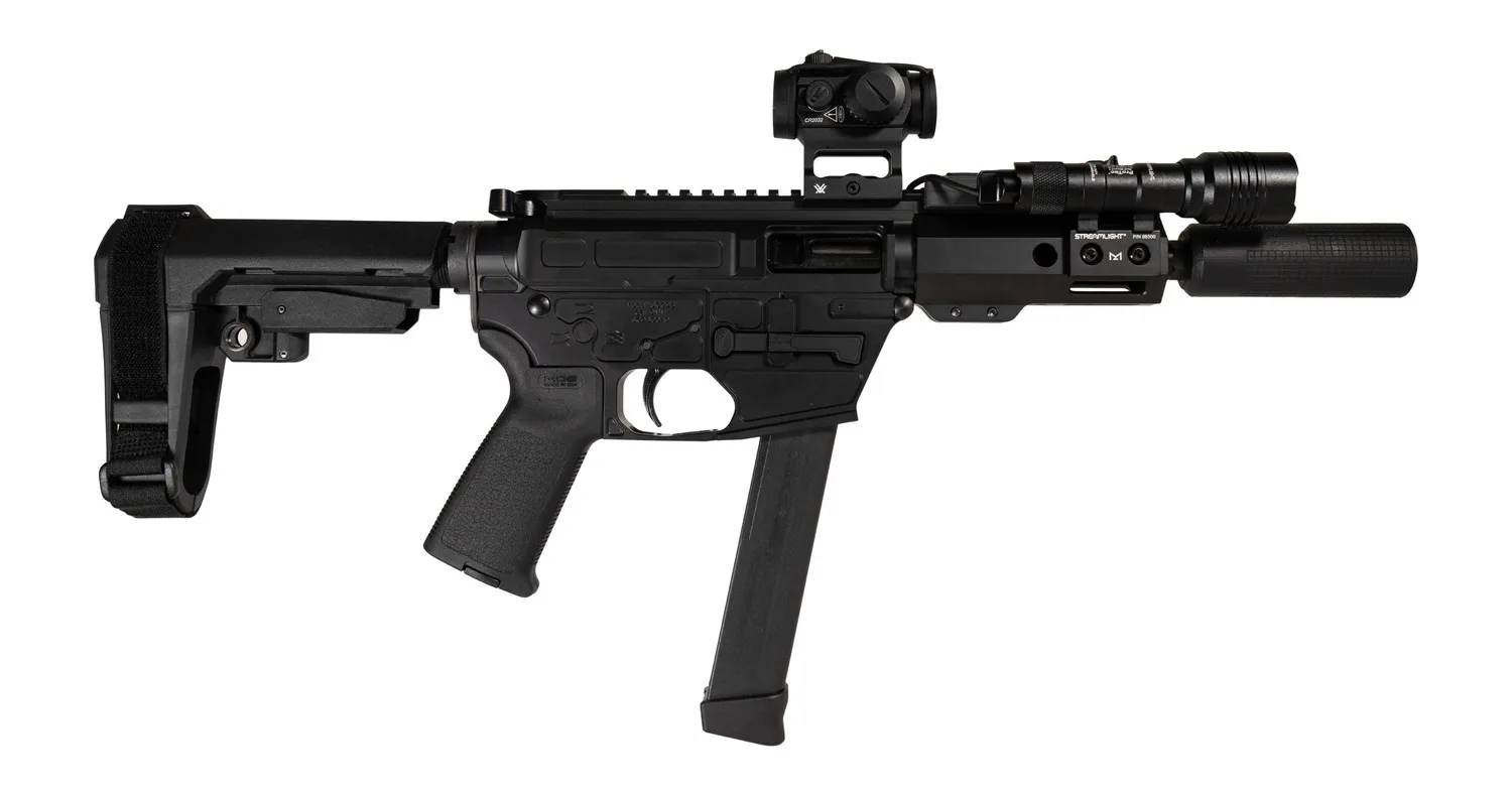 Shark Coast Tactical SCC8110CABLK-S Creepy Andrew 9mm Luger 30+1 Aluminum Receiver Picatinny Rail Receiver Black Polymer SB Tactical SBA3 Brace