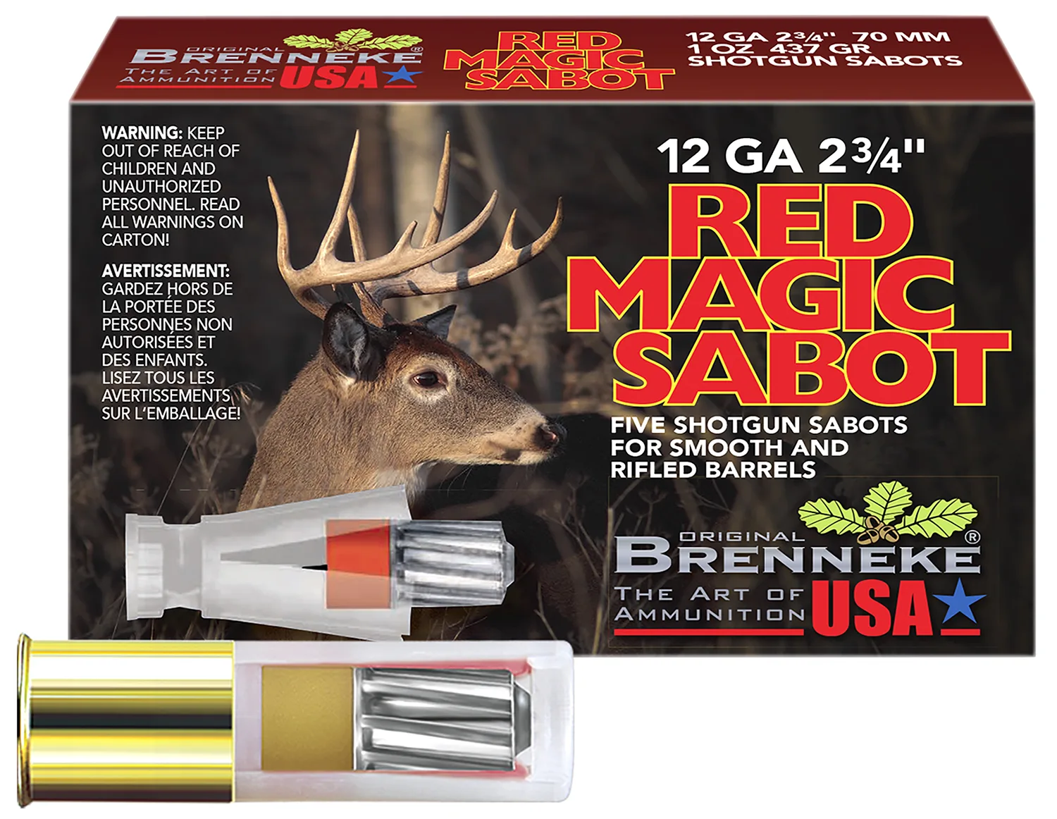 Brenneke SL122RMS Red Magic  12Gauge 2.75" 1oz Sabot Slug Shot 5 Per Box/50 Case