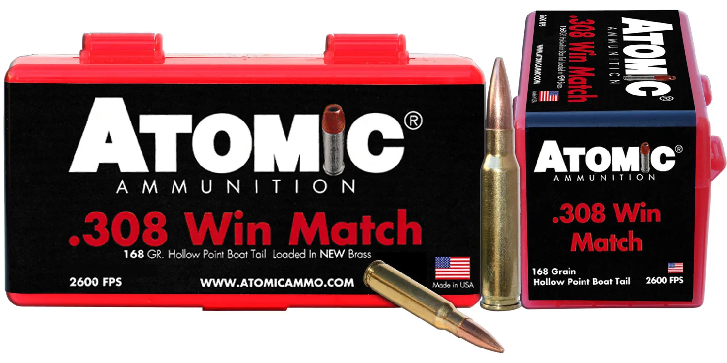 Atomic Ammunition 00426 Rifle Match 308Win 168gr Hollow Point Boat Tail 50 Per Box/10 Case