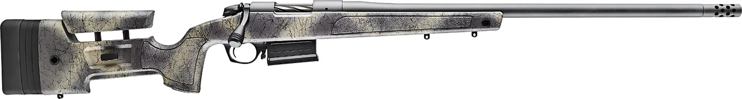 Bergara Rifles B14S382 B-14 Wilderness HMR 6.5 Creedmoor 5+1 24" Threaded, Sniper Gray Cerakote Barrel/Rec, Adj. SoftTouch Woodland Camo Stock with Mini-Chassis, Omni Muzzle Brake