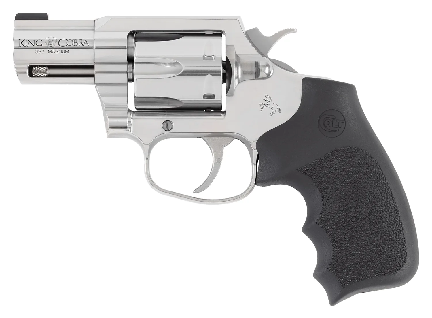 Colt Mfg KCOBRASB2RBBS King Cobra  357 Mag 6rd Shot 2" Stainless Steel Barrel, Cylinder & Frame, Black Hogue Overmolded Grip, Exposed Hammer, DA/SA