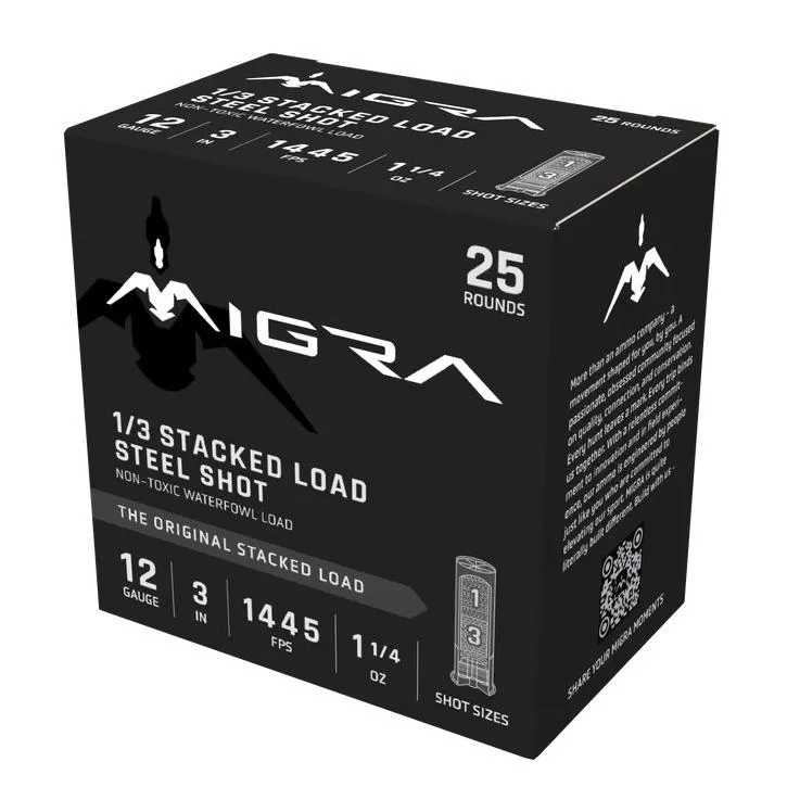 Migra Waterfowl Steel Stacked Load Shotshell 12ga 3" 1-1/4oz 1445 fps #1 & #3 25/ct